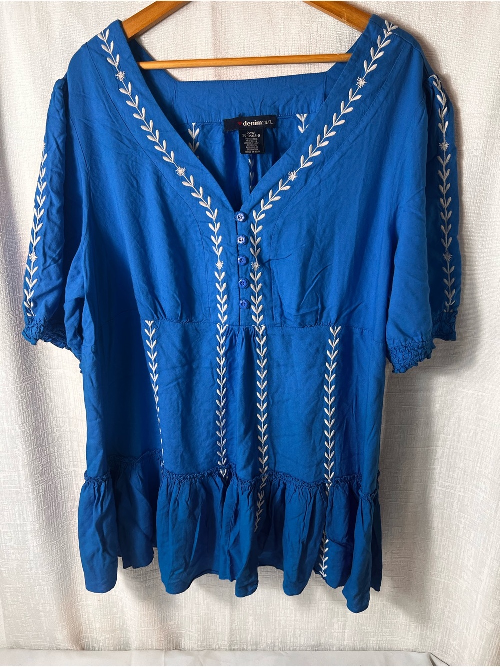DENIUM  24/7 ROYAL  BLUE Embroidered Peasent Tunic SIZE PLUS SIZE 22W